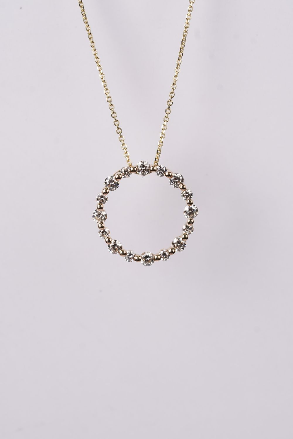 IVRX- 14KY 3.48g 1.07ctw Diamond Circle Necklace 16-18&quot;