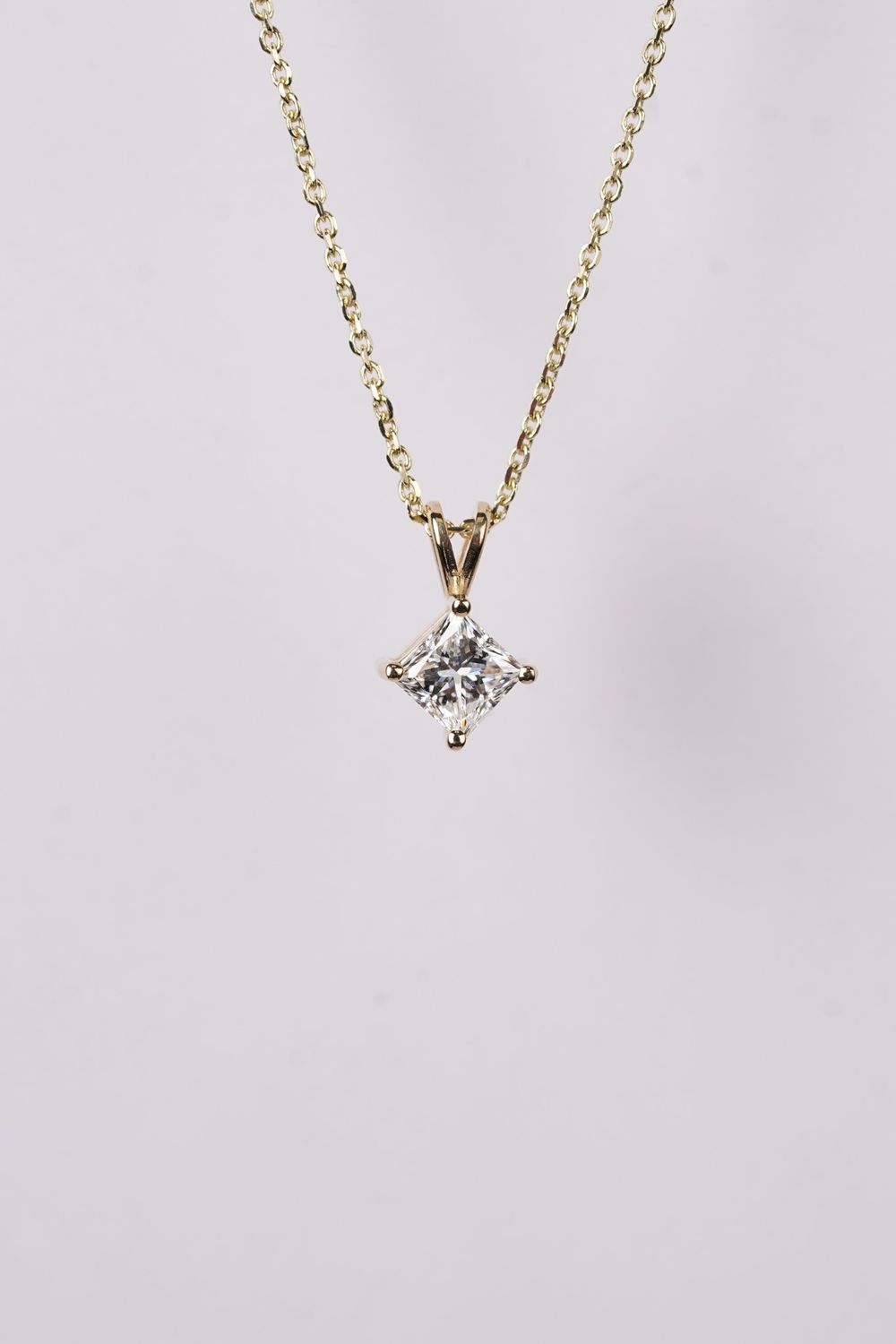 LETX- 14KY 2.39g .62ct G/SI2 Princess Cut Diamond Solitaire Necklace 16-18&quot;