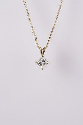 LETX- 14KY 2.39g .62ct G/SI2 Princess Cut Diamond Solitaire Necklace 16-18&quot;