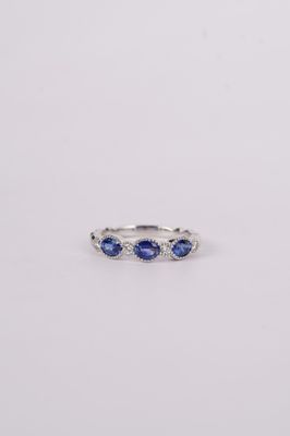 EATX- 18KW 2.78g 1.14ctw Sapphire &amp; Diamond Stackable Band (size 6.5)