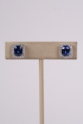 AAVT- 18KW 3.78g 2.93ctw Sapphire &amp; Diamond Halo Stud Earrings