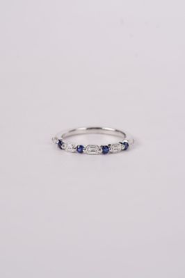 VVBB- 14KW 2.10g .65ctw Sapphire &amp; Emerald Diamond Single Prong Stackable Band (size 6.5)