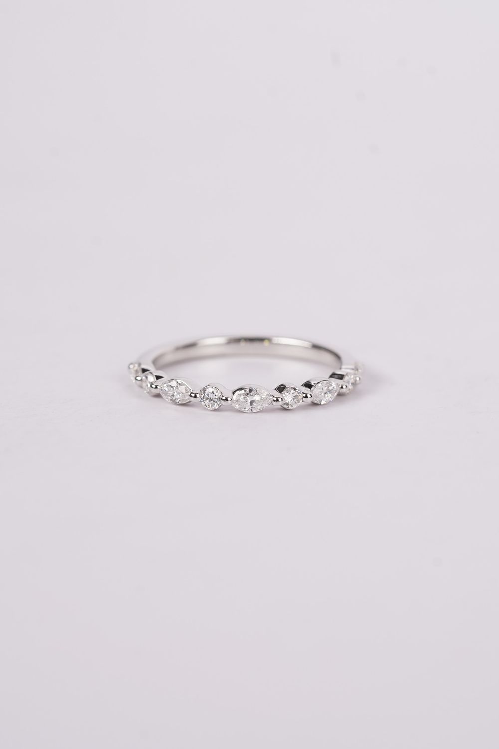 LELX- 14KW 1.73g .55ctw Marquise &amp; Round Diamond Single Prong Stackable Band (size 6.5)