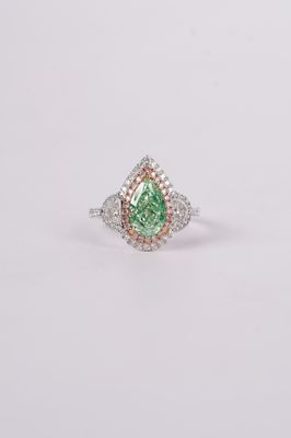 VDTPT- 18KW 4.46g 3.05ctw (2.01ctr) GIA Fancy Color/SI2 Pear Diamond Halo Engagement Ring (size 6.5)