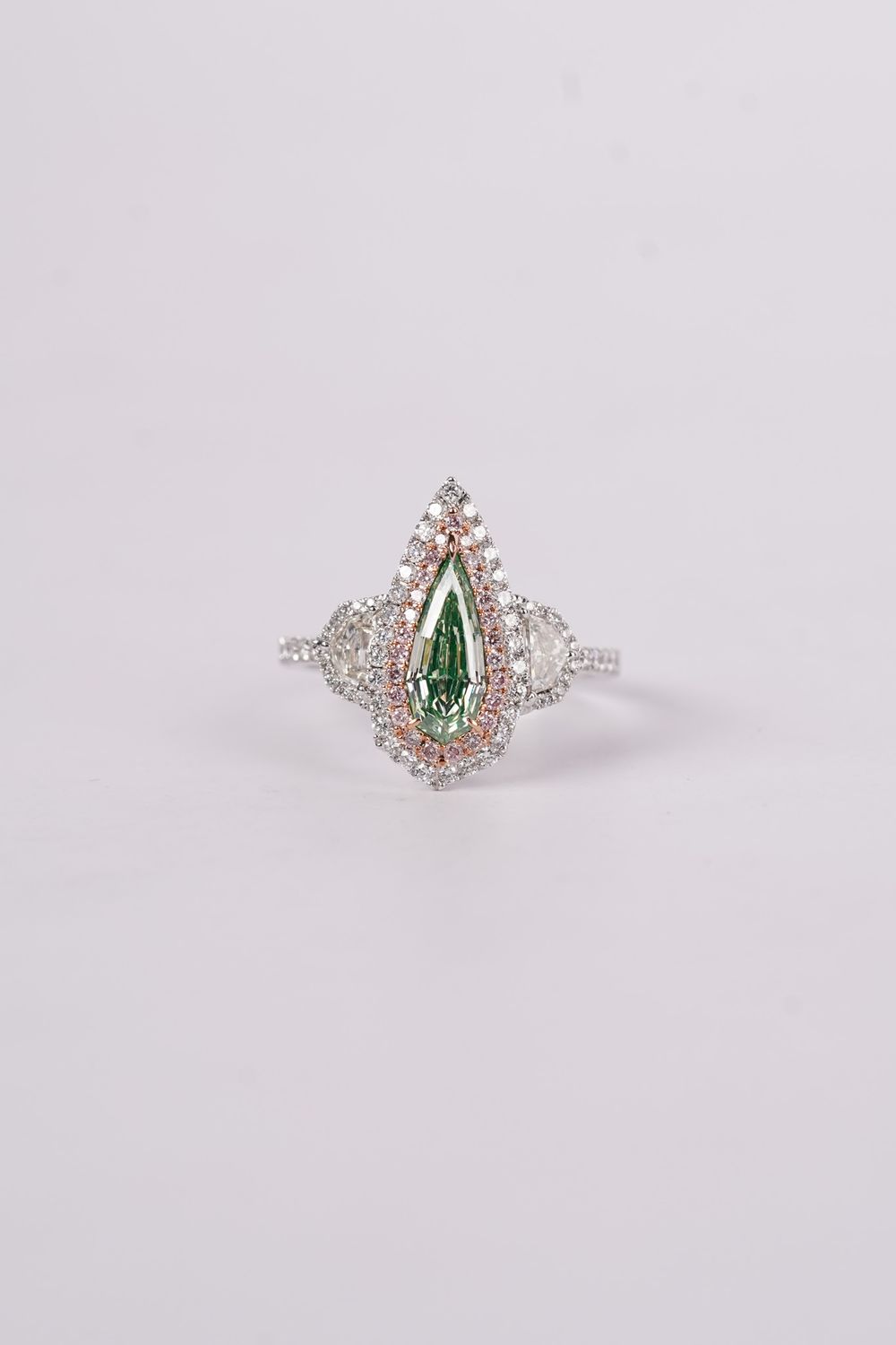LITTX- 18KW 4.40g 1.96ctw (1.03ctr) LGY/VVS1 GIA Pear Diamond Halo Engagement Ring (size 6.5)