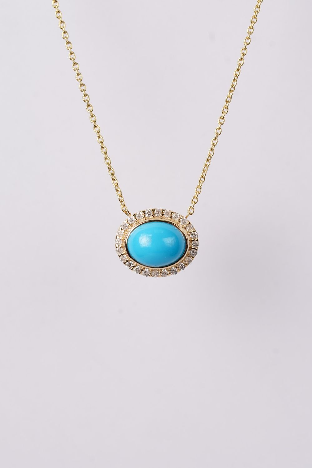 NAI- 14KY 2.32g 1.45ctw Turquoise &amp; Diamond Halo Necklace 16-18&quot;