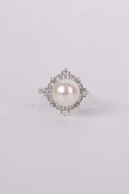 DLDX- 14KW 4.17g .49ctw Diamond 9.5mm Pearl Fashion Ring (size 6)