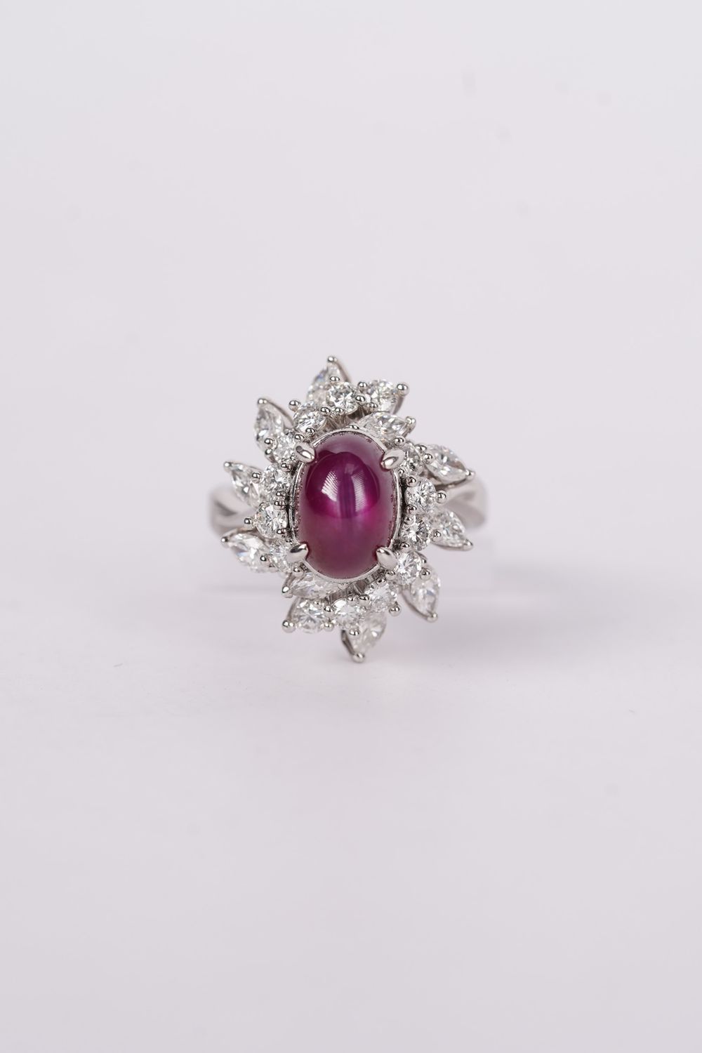 NBET- Platinum 9.83g 6.31ctw (4.75ctr) GIA Star Ruby &amp; Diamond Fashion Ring (size 5.5)