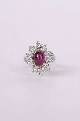 NBET- Platinum 9.83g 6.31ctw (4.75ctr) GIA Star Ruby &amp; Diamond Fashion Ring (size 5.5)