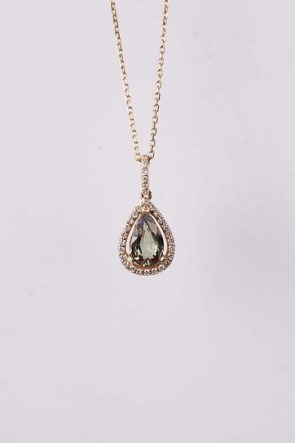 ALTT- 14KY 3.00g 1.41ctw (1.21ctr) GIA Alexandrite &amp; Diamond Halo Pendant 18&quot;