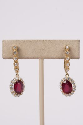 RTT- 14KY 5.55g 7.75ctw Ruby &amp; Diamond Halo Drop Earrings