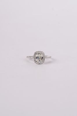 NTPT- 18KW 3.00g 1.50ctw (1.25ctr) K/VVS2 GIA Cushion Daussi Diamond Halo Engagement Ring (size 6)
