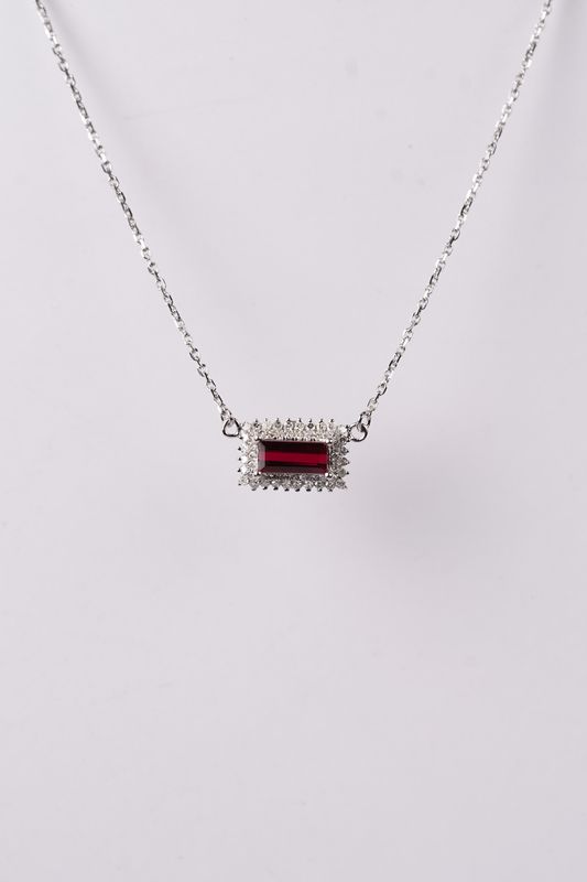 RTTX- 18KW 2.4g 1.53ctw (1.00ctr) Ruby &amp; Diamond Double Halo Necklace 16-18&quot;
