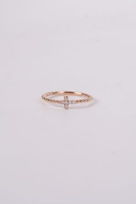 VIN- 14KR 1.70g .08ctw Diamond Beaded Cross Ring (size 7)