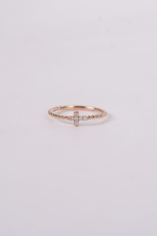 VIN- 14KR 1.70g .08ctw Diamond Beaded Cross Ring (size 7)