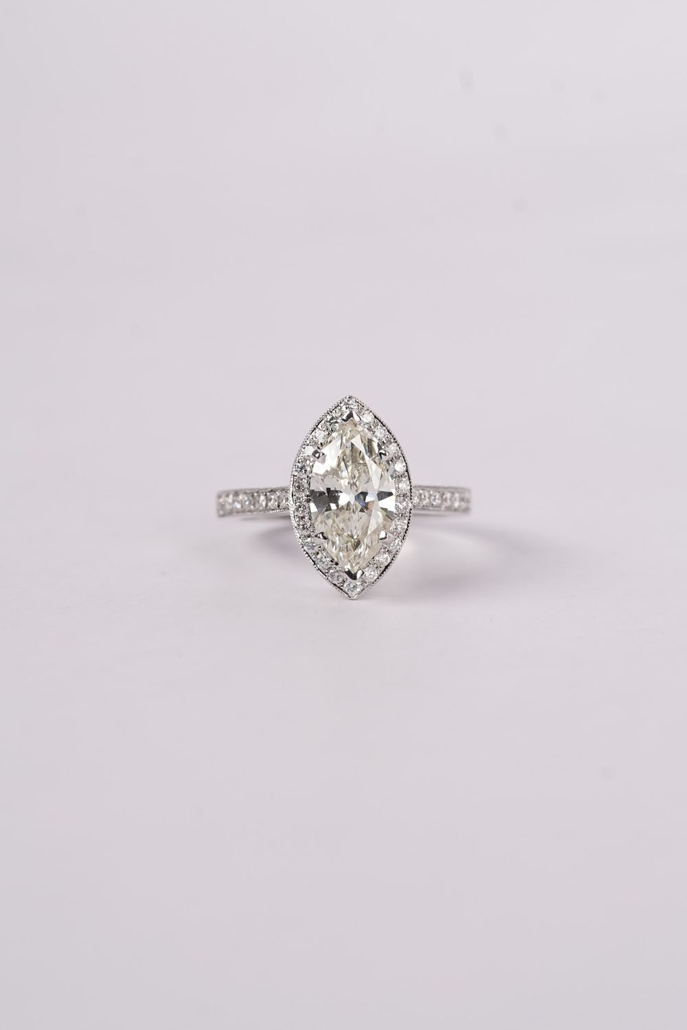 NETT- 18KW 5.23g 2.29ctw ( 1.93ctr) L/SI2 Marquise Diamond Halo Engagement Ring (size 6.5)