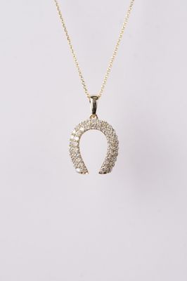DNEX- 14KY 2.50g .58ctw Diamond Horseshoe Necklace 16-18&quot;
