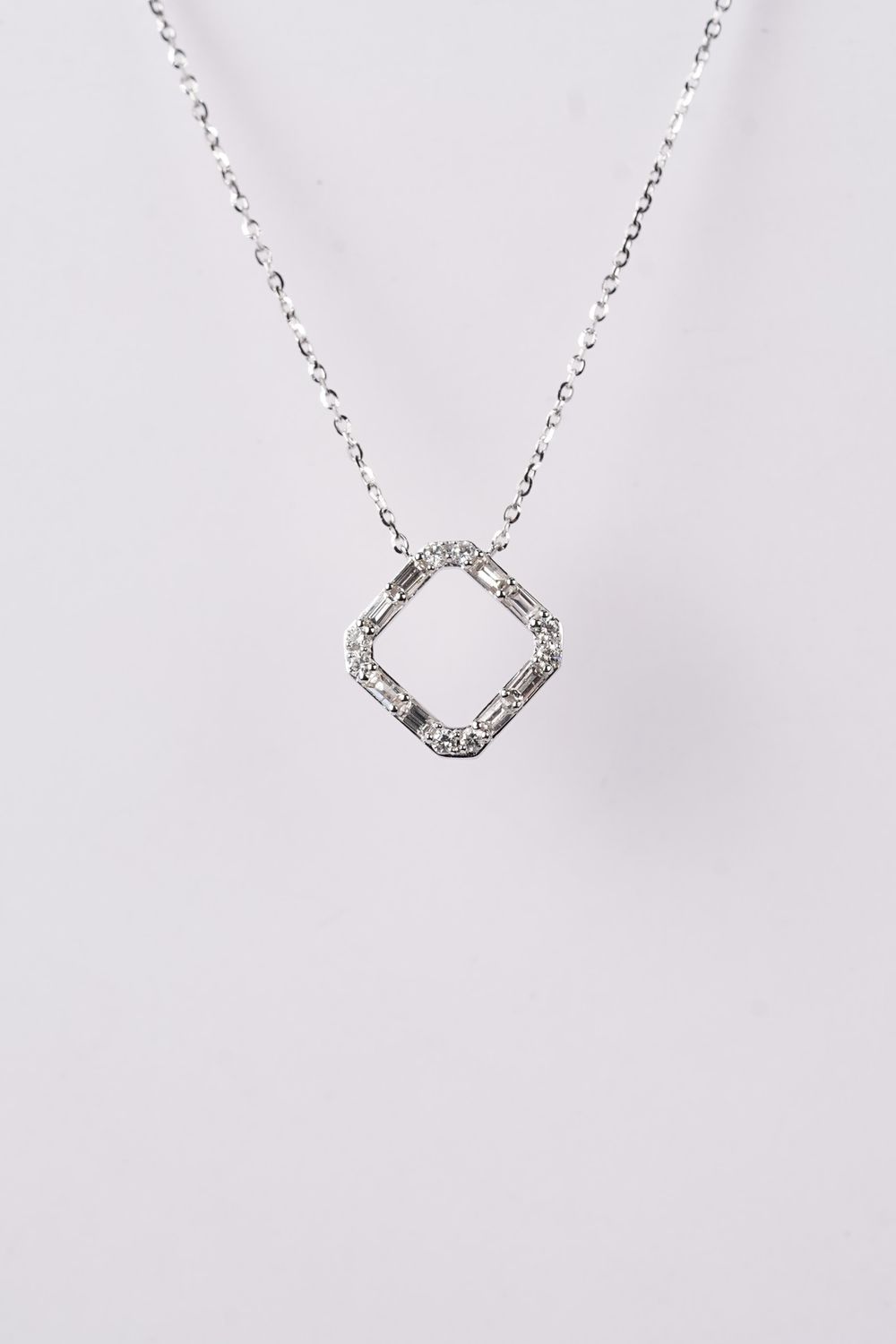 NAE- 14KW 1.60g .34ctw Baguette &amp; Round Diamond Geometric Necklace 16-18&quot;