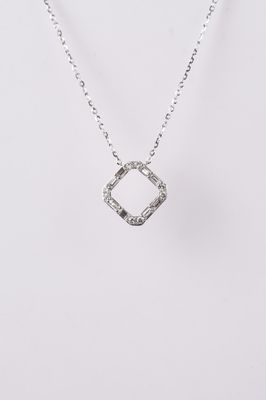 NAE- 14KW 1.60g .34ctw Baguette &amp; Round Diamond Geometric Necklace 16-18&quot;