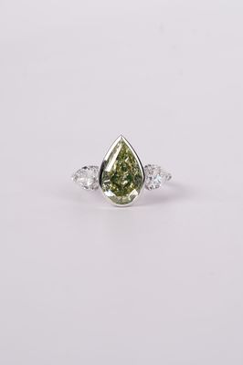 DETPT- 18KW 5.94g 6.12ctw (4.48ctr) FLGY/SI1 GIA Pear Diamond Engagement Ring (size 7)