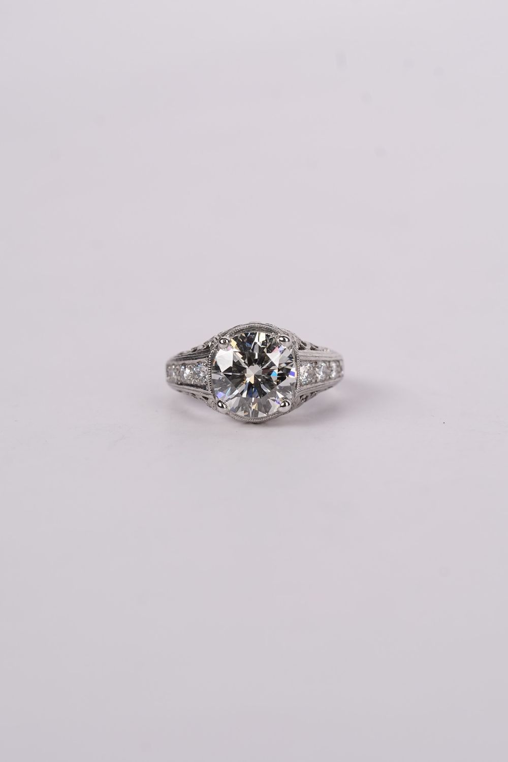 VLTPT-  Platinum 7.61g 3.72ctw (3.22ctr) J/VS2 Round Diamond Engagement Ring (size 5.75)