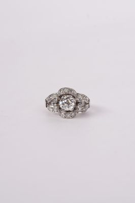 ADTT- 18KW 5.14g 1.43ctw (1.18ctr) H/I1 Old European Cut Diamond Vintage Ring (size  4.5)