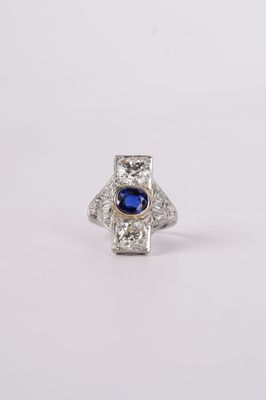 RETTX- Platinum 6.94g 5.36ctw Diamond &amp; Sapphire Estate Ring (size 7)