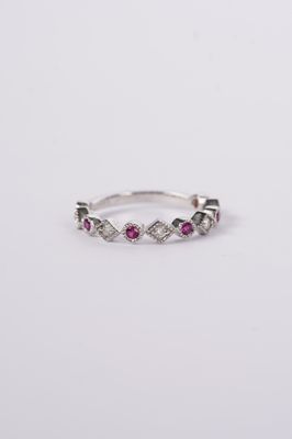 14KW 2.3g 2.4g .14ctw Diamond .22ctw Ruby Stackable Band (size 7)