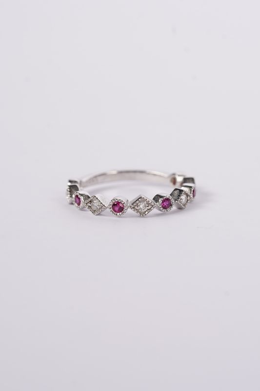 14KW 2.3g 2.4g .14ctw Diamond .22ctw Ruby Stackable Band (size 7)