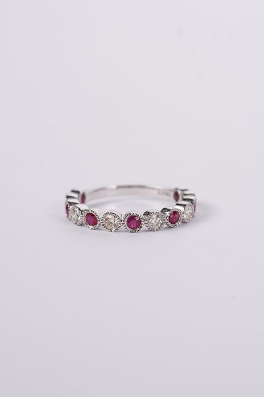 ADI- 14KW 2.2g .38ctw Diamond .50ctw Ruby Stackable Band (size 7)