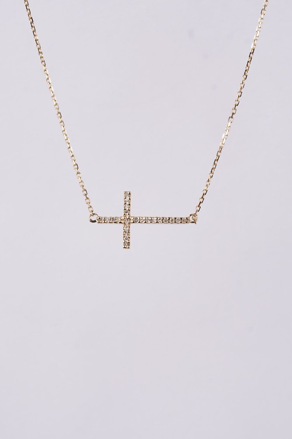 ABT- 14KY 1.80g .10ctw Diamond Sideways Cross Necklace 16-18&quot;