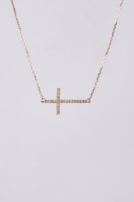 ABT- 14KY 1.80g .10ctw Diamond Sideways Cross Necklace 16-18&quot;
