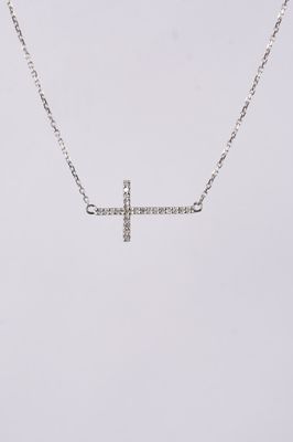 ADE- 14KW 1.80g .09ctw Diamond Sideways Cross Necklace 16-18&quot;