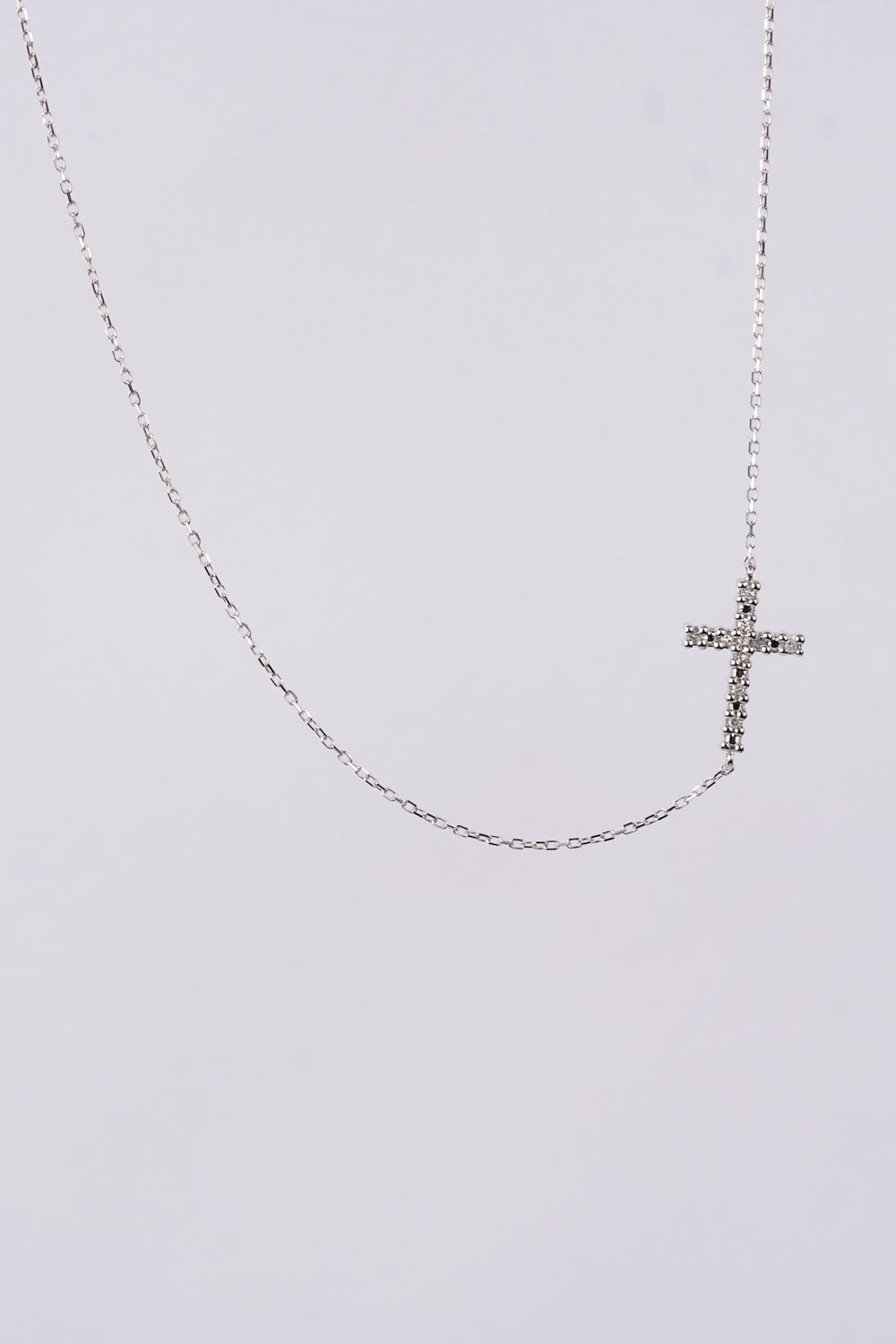 VRE- 14KW .90g .04ctw Diamond Sideways Cross Necklace 16-18&quot;
