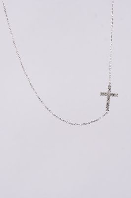 VRE- 14KW .90g .04ctw Diamond Sideways Cross Necklace 16-18&quot;