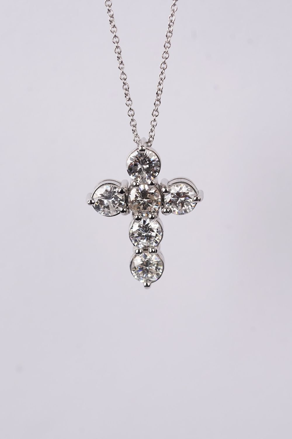 NEDT- 14KW 7.30g 3.43ctw Diamond Cross Necklace 16-18&quot;