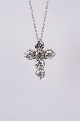 NEDT- 14KW 7.30g 3.43ctw Diamond Cross Necklace 16-18&quot;