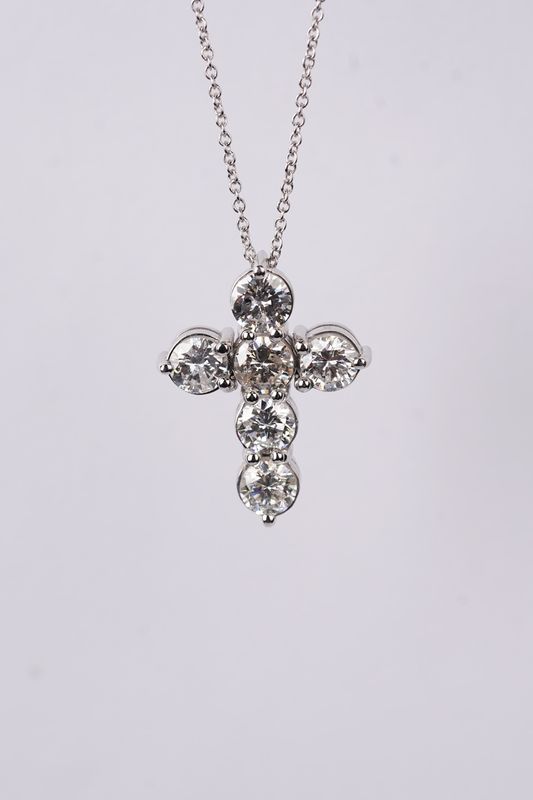 NEDT- 14KW 7.30g 3.43ctw Diamond Cross Necklace 16-18&quot;