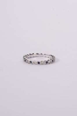 DRTX- 14KW 2.5g .11ctw Diamond .13ctw Sapphire Stackable Band (size 6.5)