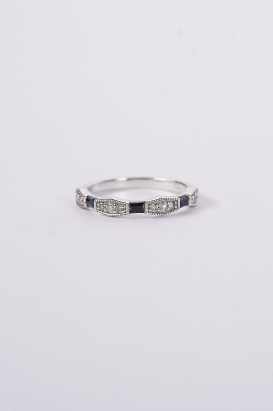 ATT- 14KW 2.58g .20ctw Diamond .24ctw Sapphire Stackable Band (size 7.25)