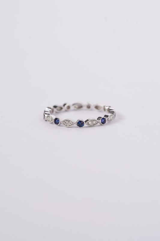 VRA- 14KW 1.7g .30ctw Diamond &amp; Sapphire Stackable Band (size 7)