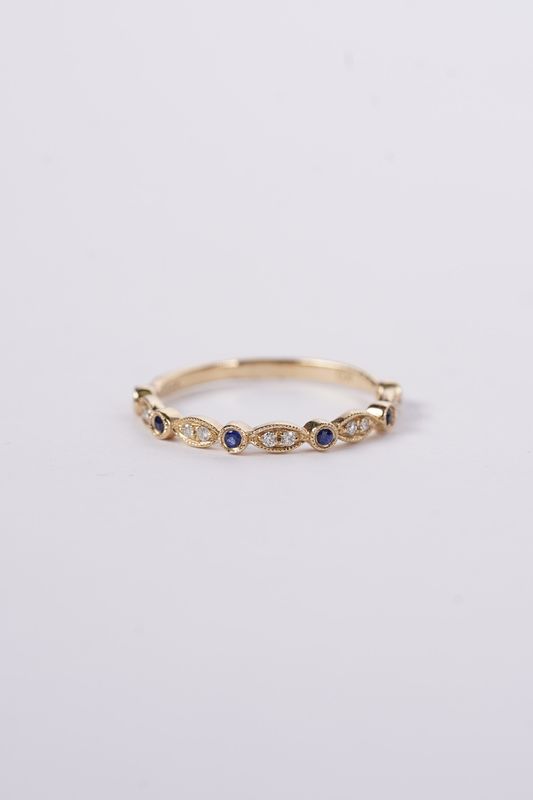 VRT-14KY 1.3g .10ctw Diamond .12ctw Sapphire Stackable Band (size 7)