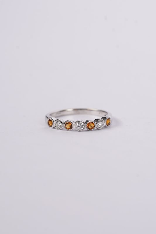 DRA- 14KW 1.8g .22ctw Diamond .25ctw Sapphire Stackable Band (size 6)