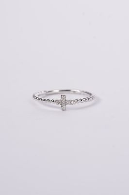 VDN- 14KW 1.45g .08ctw Diamond Beaded Cross Ring (size 7)