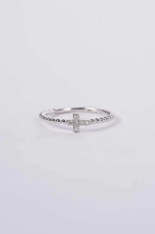 VDN- 14KW 1.45g .08ctw Diamond Beaded Cross Ring (size 7)