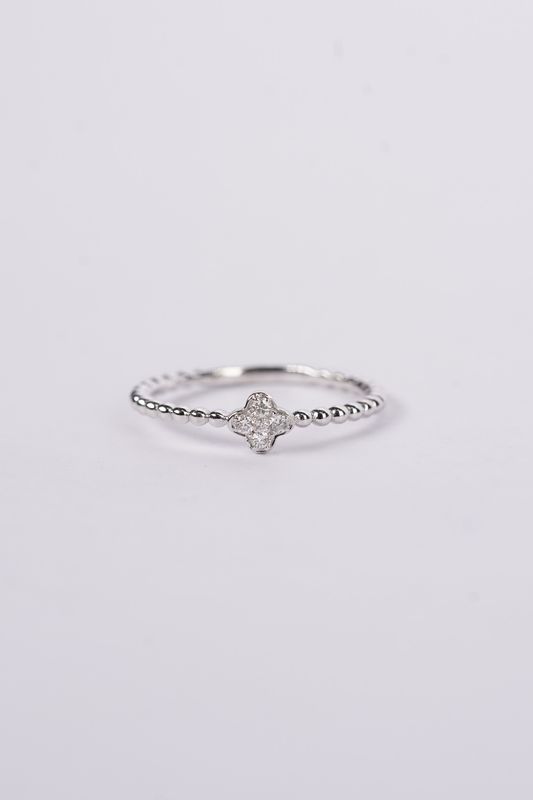 VAD- 14KW 1.54g .08ctw Diamond Beaded Clover Ring (size 7)