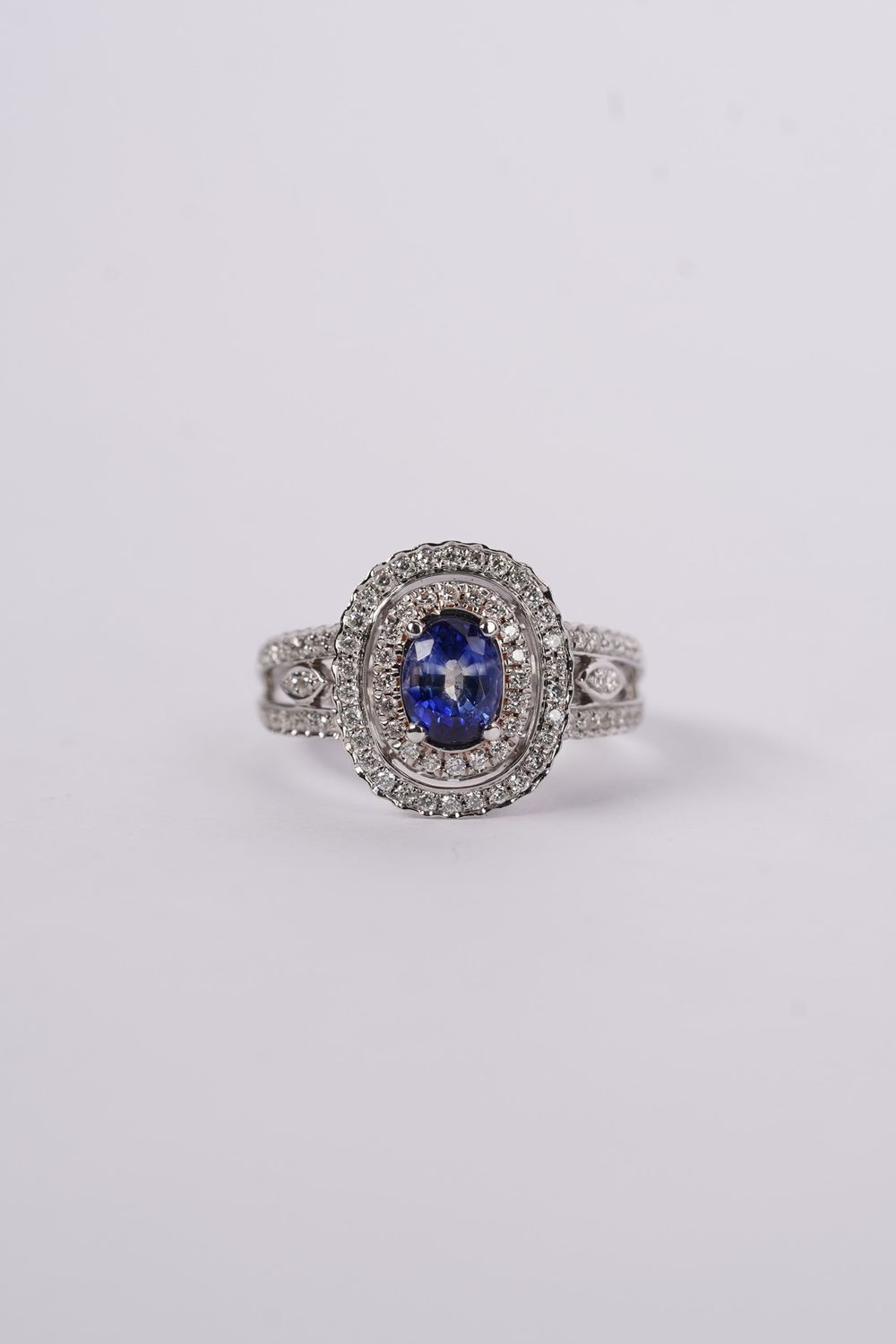 14KW 5.3g 1.74ctw (1.04ctr) Sapphire &amp; Diamond Fashion Ring (size 6.5)