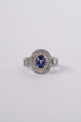14KW 5.3g 1.74ctw (1.04ctr) Sapphire &amp; Diamond Fashion Ring (size 6.5)