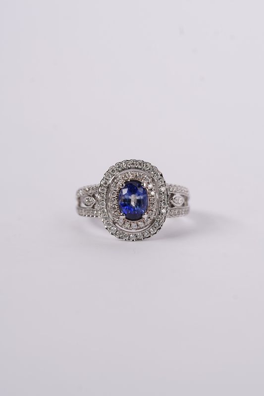 14KW 5.3g 1.74ctw (1.04ctr) Sapphire &amp; Diamond Fashion Ring (size 6.5)