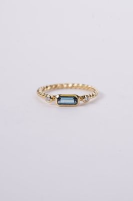 NVE- 18KY 2.22g .20ctw London Blue Topaz &amp; Diamond David Yurman Ring (size 5)